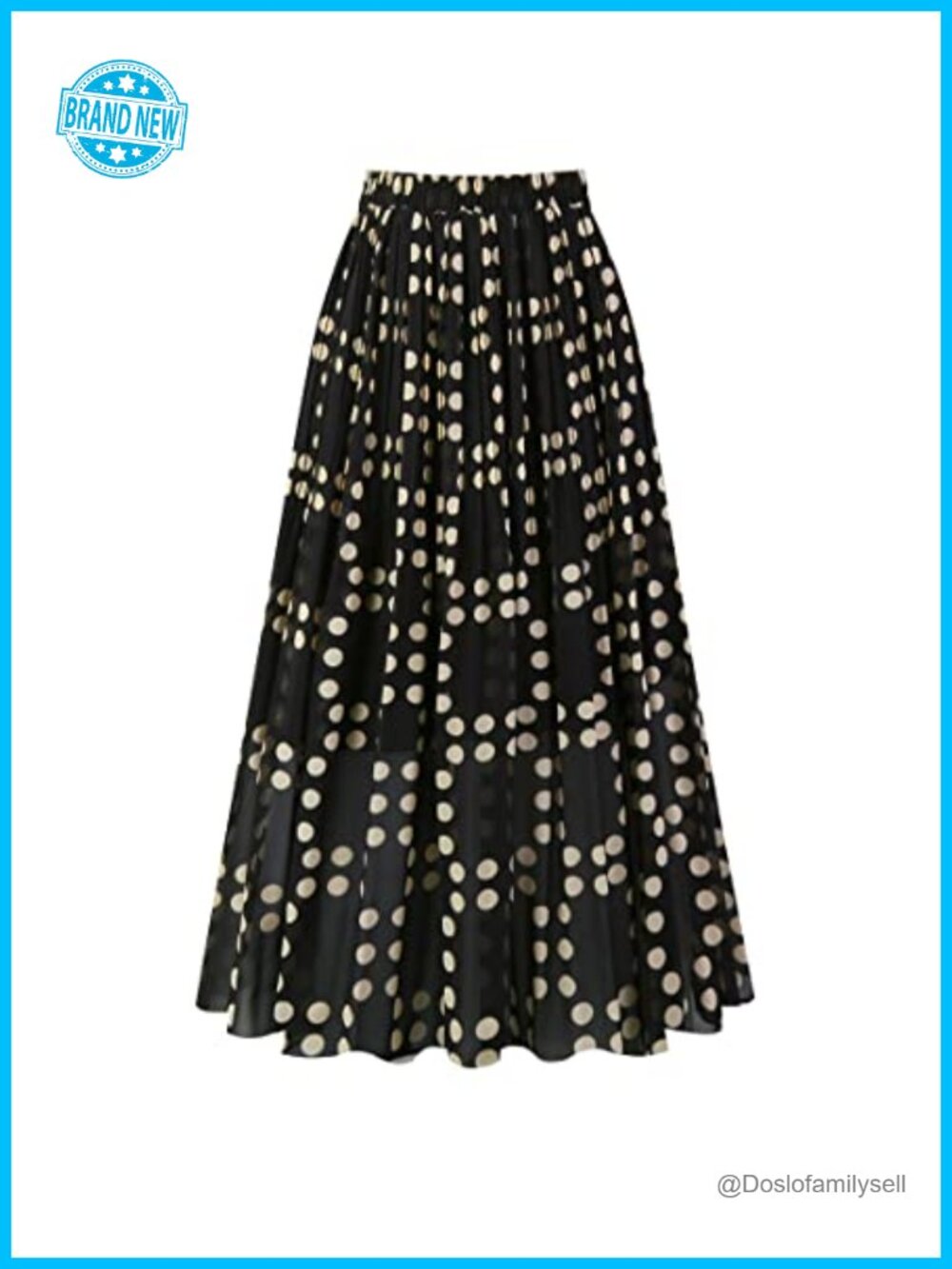 Pleated Midi Skirt A-Line High Waist Chiffon Lined
